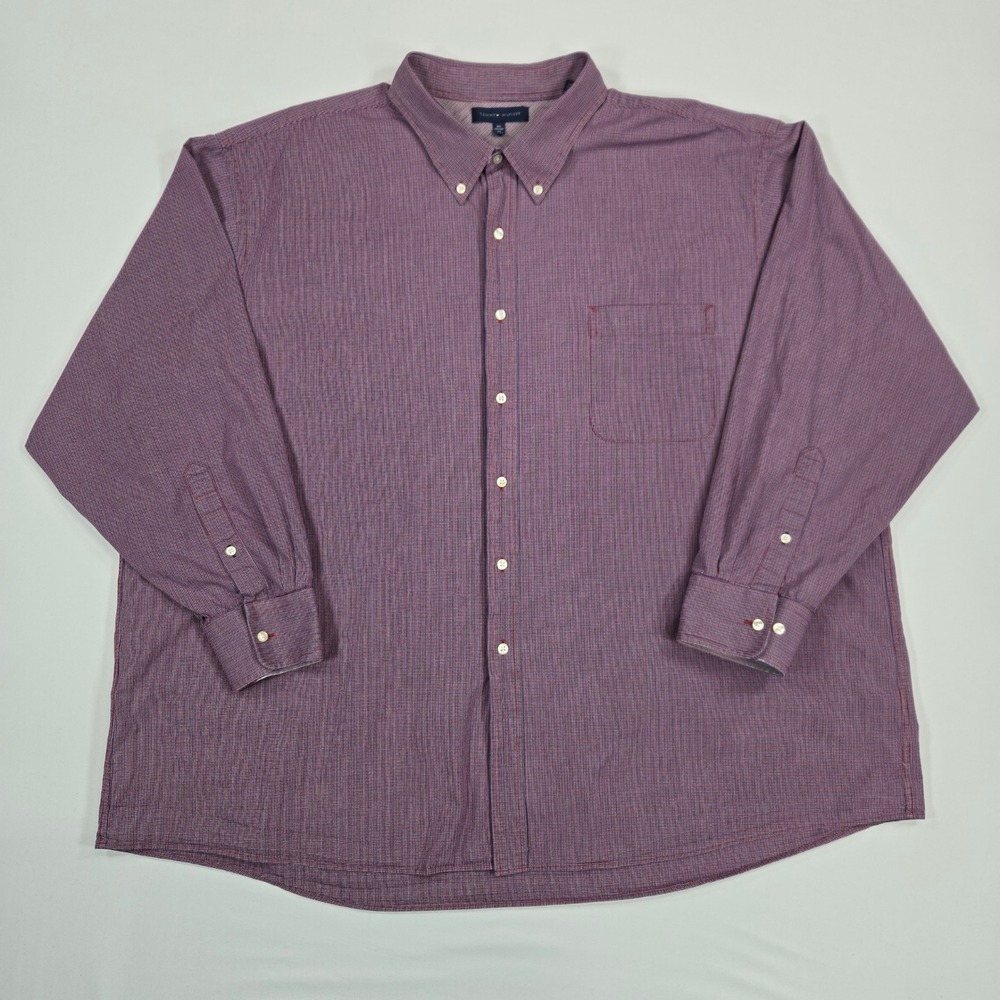 Tommy Hilfiger Big Grand Men's Size 20 Button Down Shirt Red‎ Blue Micro Check